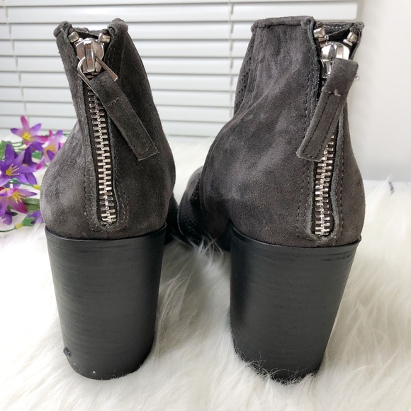 Steve Madden Gray Block Ankle Boot Rumble Perforated Size 10 Suede Leather Shoe - Picture 5 of 10